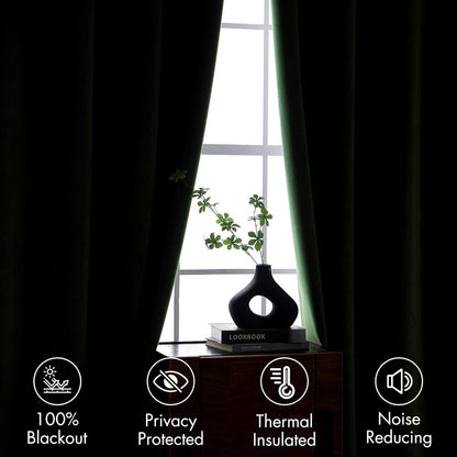 Luxurious velvet blackout curtains providing 100% blackout and thermal insulation for a peaceful room