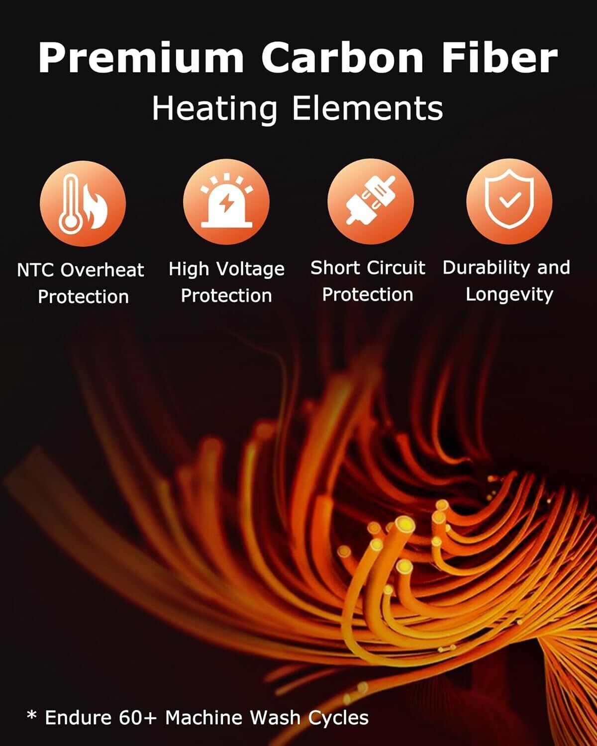 Features of Venustas women's heated gilet with battery showcasing premium carbon fibre heating elements