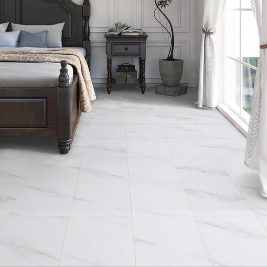 Irisroom vinyl flooring peel and stick in white marble design for easy home installation
