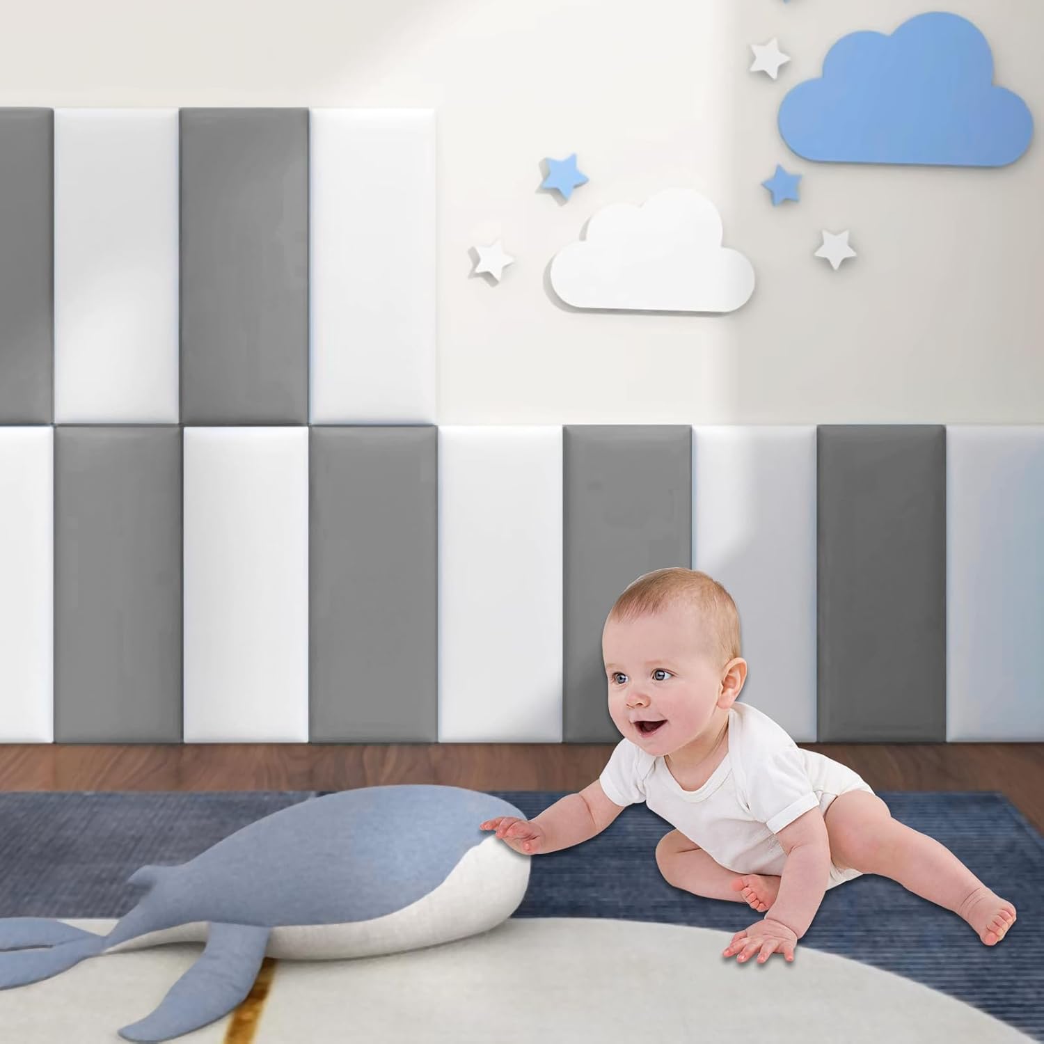 Tokenhigh Soft Baby Playmat with Grey and White Stripe Design for Safe Crawling and Playtime