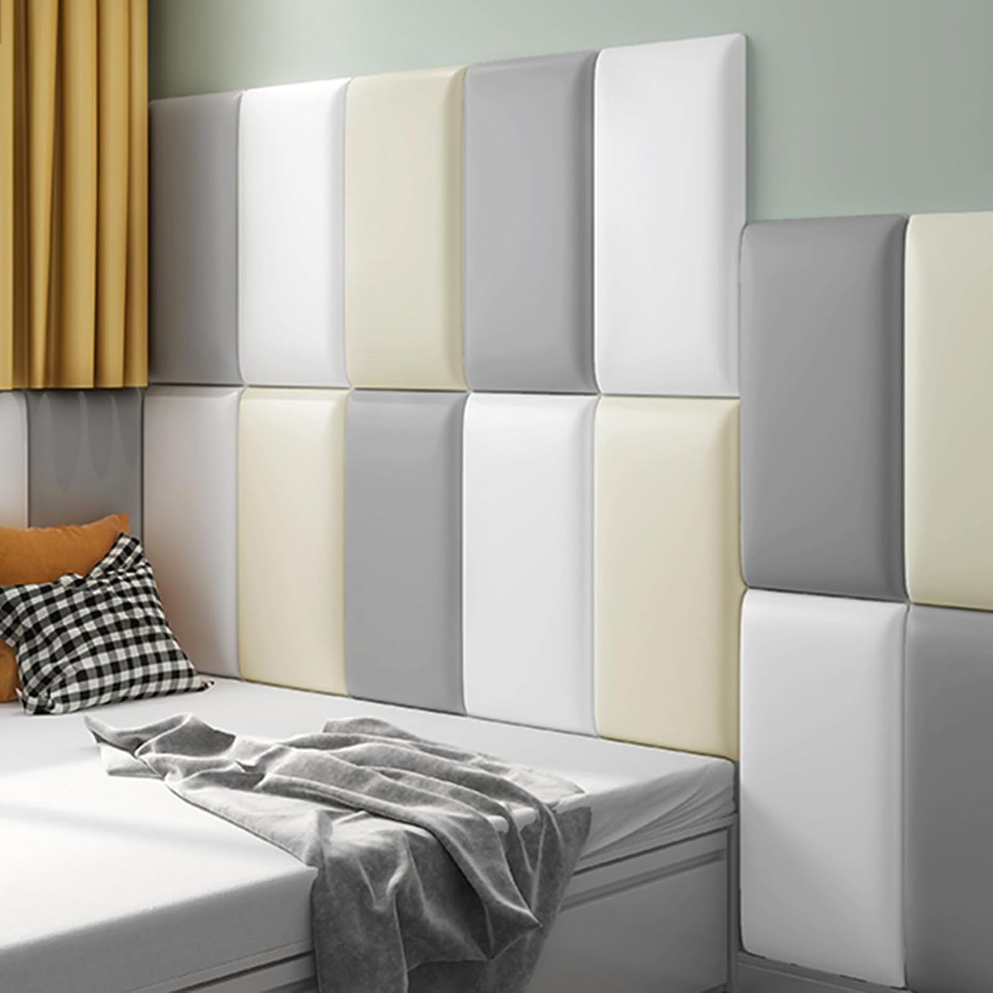 Tokenhigh Soft Foam Baby Room Wall Panels in Grey, Yellow and White for Safe Play Areas