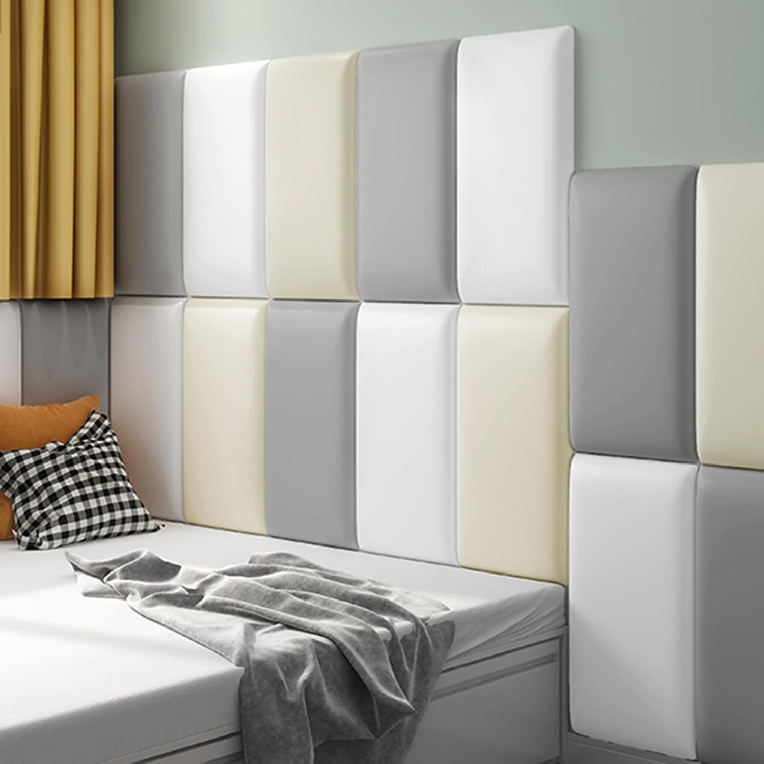 Tokenhigh Soft Foam Baby Room Wall Panels in Grey, Yellow and White for Safe Play Areas