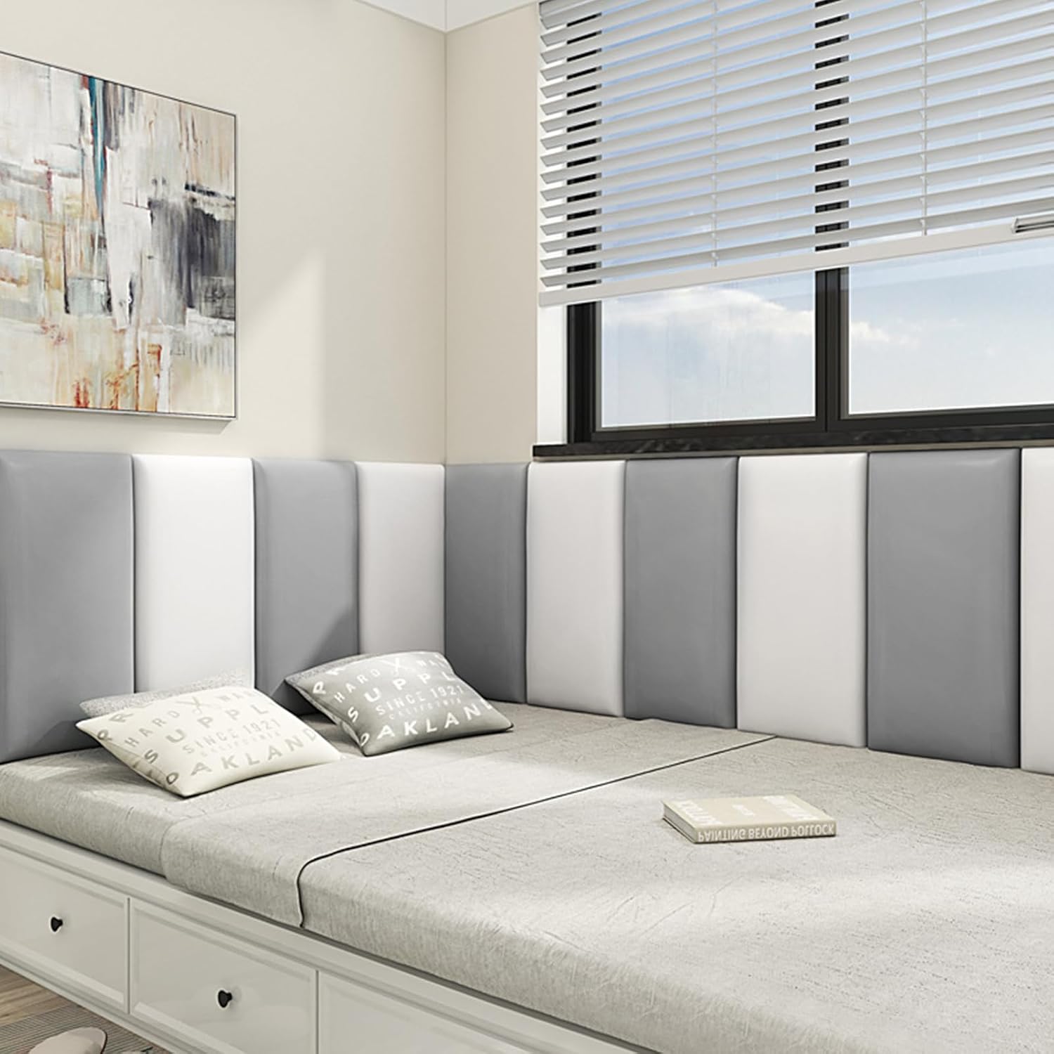 Tokenhigh Soft Baby Room Wall Protector Cushions in Grey and White for Safe Play Areas