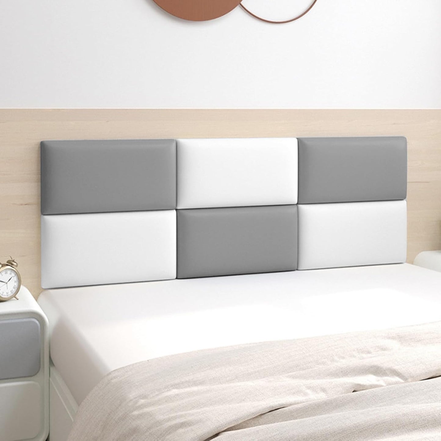 Tokenhigh Baby-Friendly Modern Headboard with Grey and White Panels for Nursery Decor