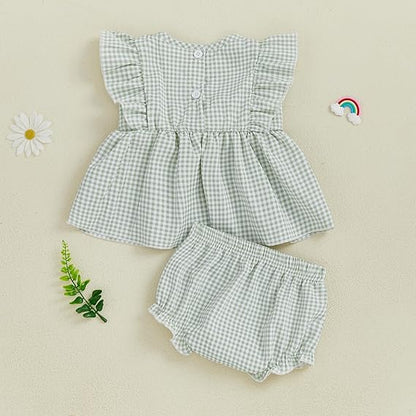 Barbotimer watermelon baby girl outfit featuring a checked top and matching bloomers