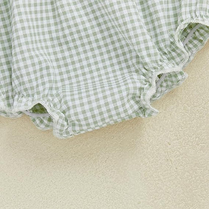 Barbotimer Watermelon baby girl outfit featuring a green gingham pattern for summer fun