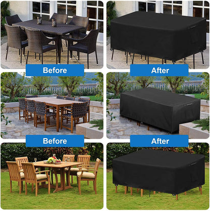 NOHON waterproof garden furniture covers protecting outdoor tables and chairs from weather elements