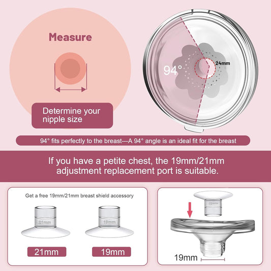 Instructional image for measuring nipple size for wearable breast pump hands free use