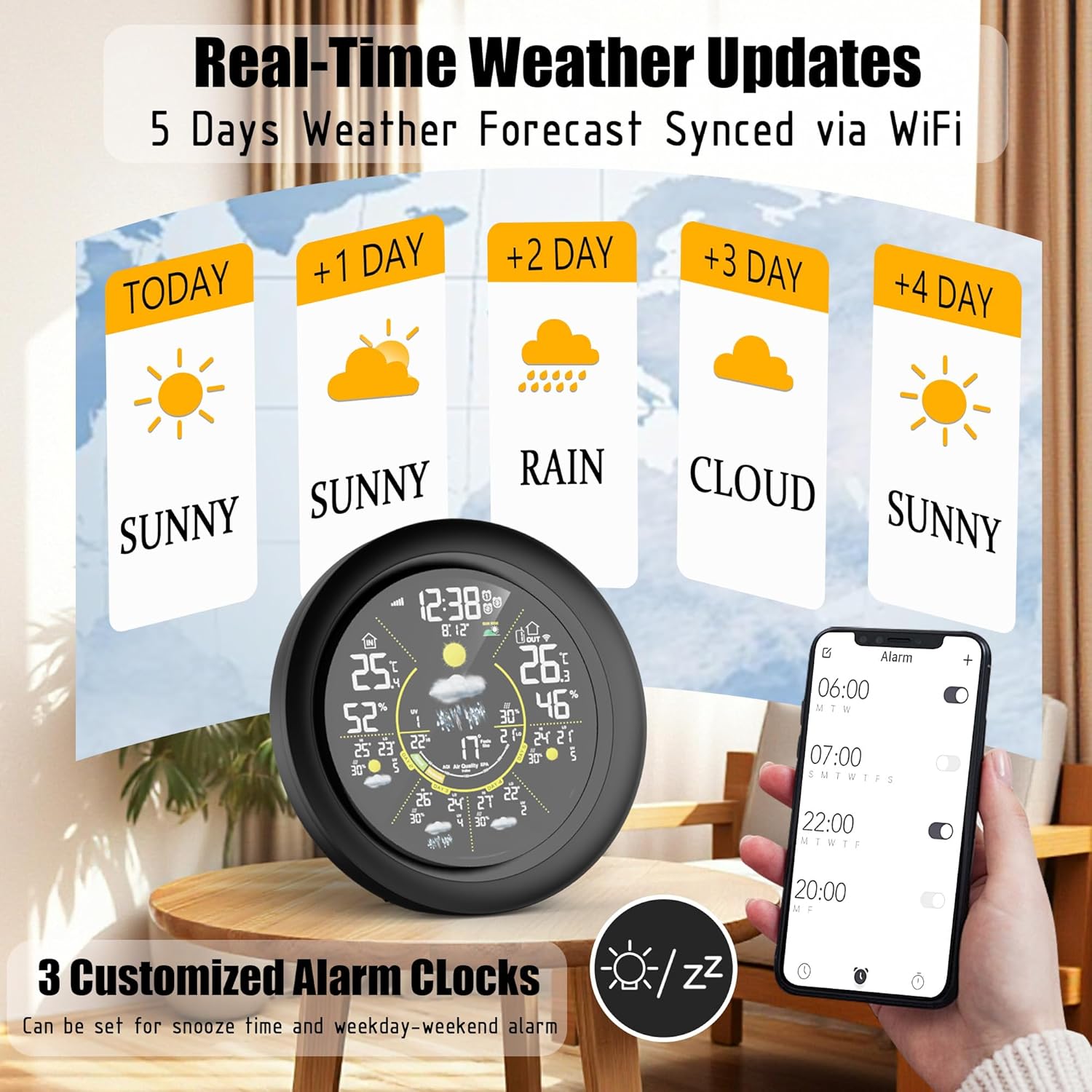 Fagalil WiFi weather station with outdoor sensor displaying real-time weather updates and customized alarms