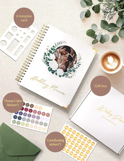 Aisbugur wedding planner book UK with floral design, stickers, template card and gift box for planning weddings