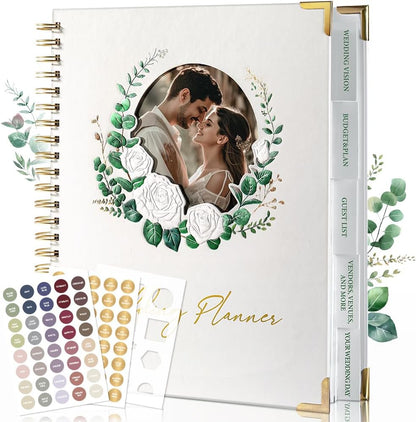 Aisbugur wedding planner book UK with floral design and gold lettering for organising wedding details