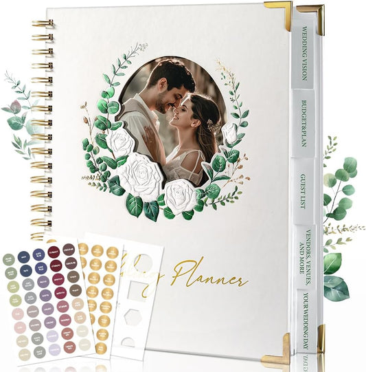 Aisbugur wedding planner book UK with floral design and gold lettering for organising wedding details