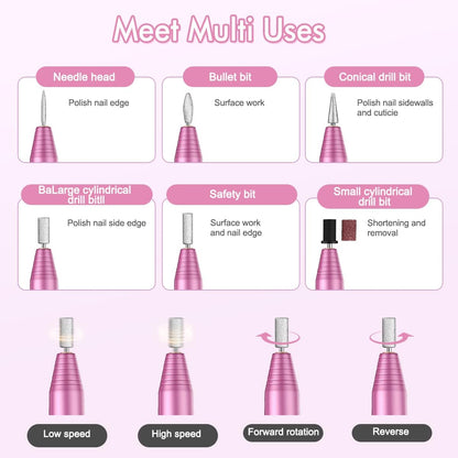 WEIYI electric nail drill professional with multiple bits for various nail care tasks and functions