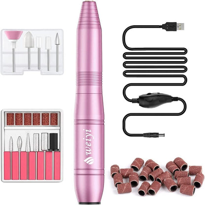 WEIYI electric nail drill professional kit with various drill bits and USB charger for manicures