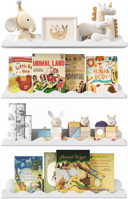Lifewit white cloud floating wall shelves displaying children's books and decorative toys
