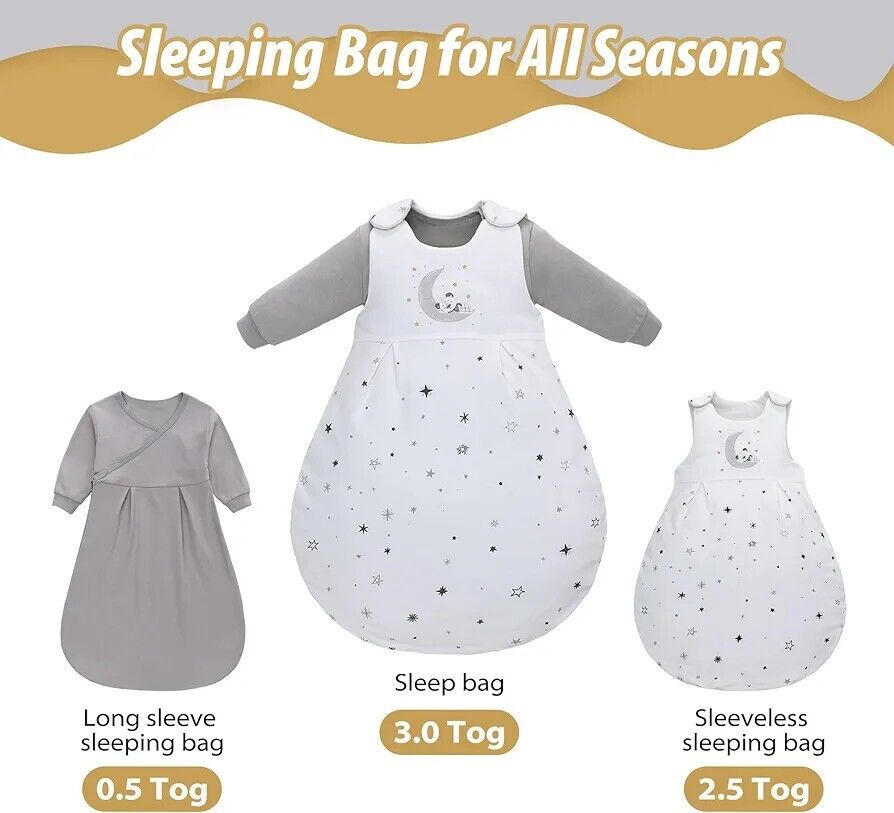 Winter baby sleeping bag 2.5 tog with soft fabric and star pattern, ideal for keeping babies warm