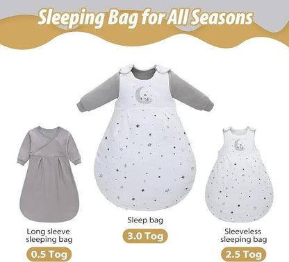 Winter baby sleeping bag 2.5 tog with soft fabric and star pattern, ideal for keeping babies warm