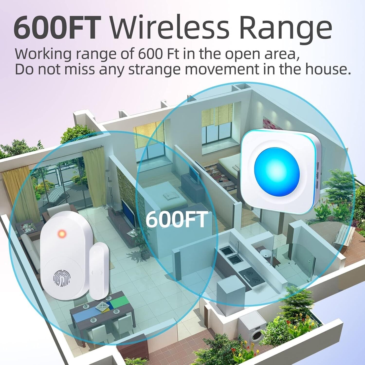 Wireless door alarm sensor with 600ft range for detecting movement in your home