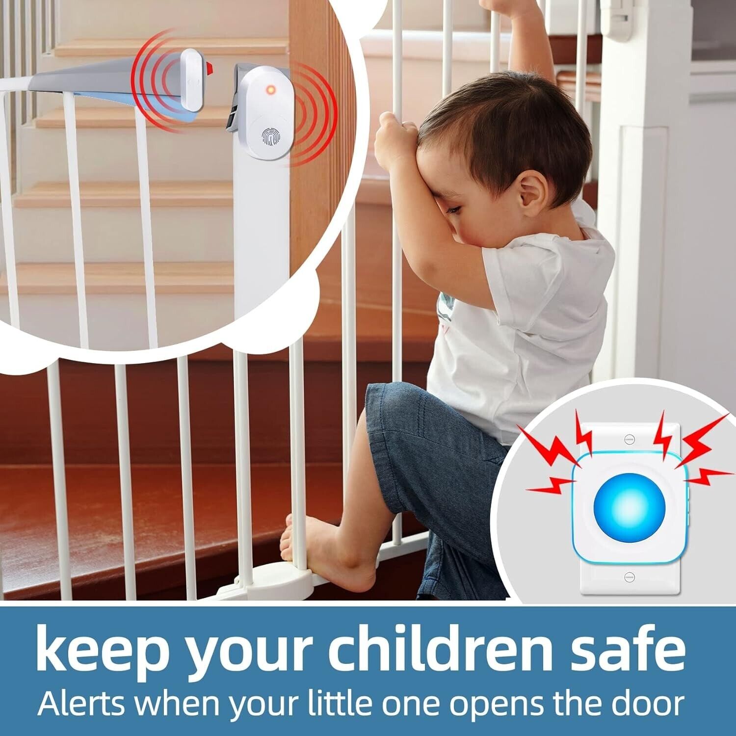 Wireless door alarm sensor to alert when a child opens the door, ensuring safety at home