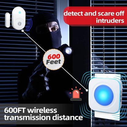 Wireless door alarm sensor with 600FT range to detect and deter intruders effectively