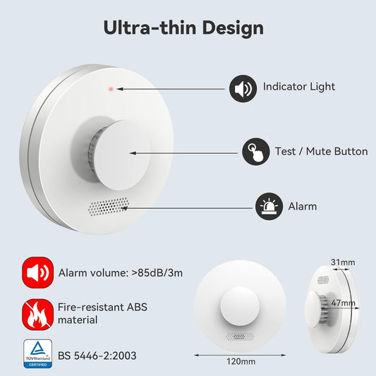CPVan wireless interlinked smoke and carbon monoxide alarm with ultra-thin design and indicator light