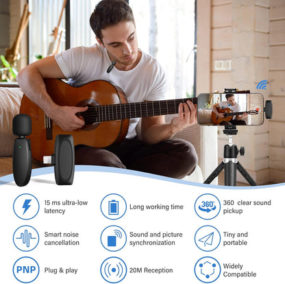 BALORIZ wireless lavalier microphone for clear sound pickup in a portable design while recording video