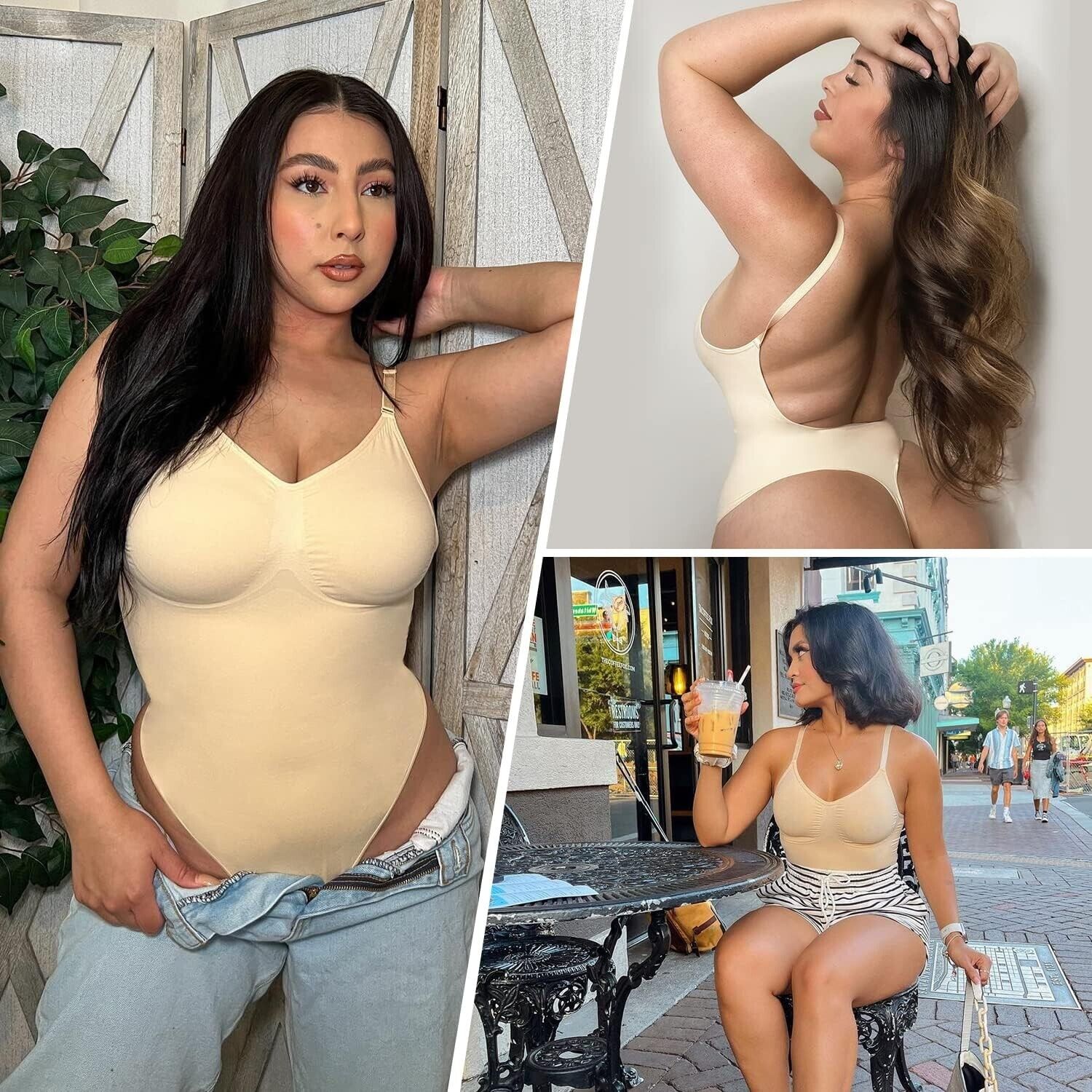 Stylish backless shapewear for women in nude, providing a smooth silhouette and enhancing curves.