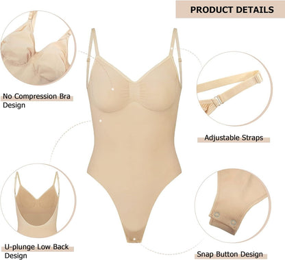 Nude backless shapewear for women with adjustable straps and snap button design