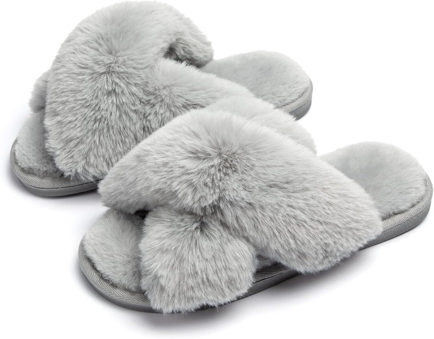 JaneTroides women's fuzzy slippers in grey with soft, plush design for comfort at home