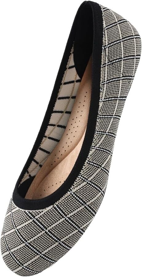 Stylish women's knit flat shoes UK size 6.5 with a classic check pattern for everyday wear