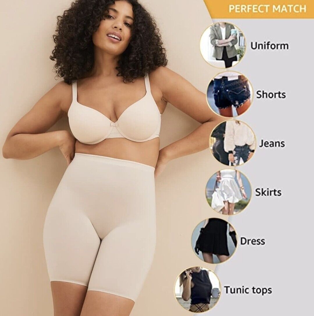 Beige womens seamless slip shorts designed for comfort and versatility under various outfits
