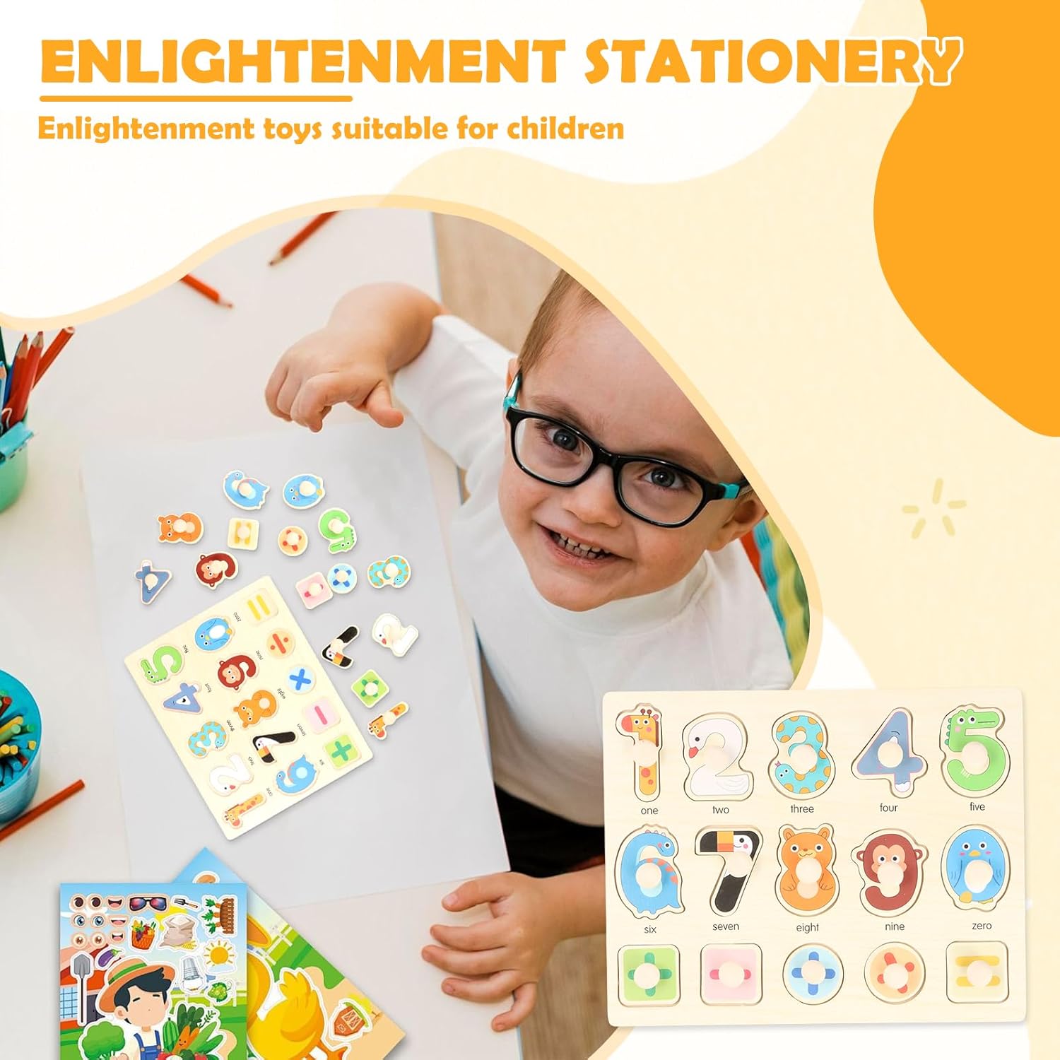 Tinsellns wooden puzzles for children featuring animal and number designs suitable for educational play