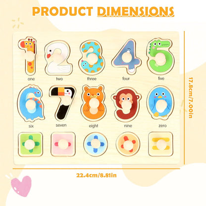 Tinsellns colourful wooden puzzles featuring number and animal designs for early learning