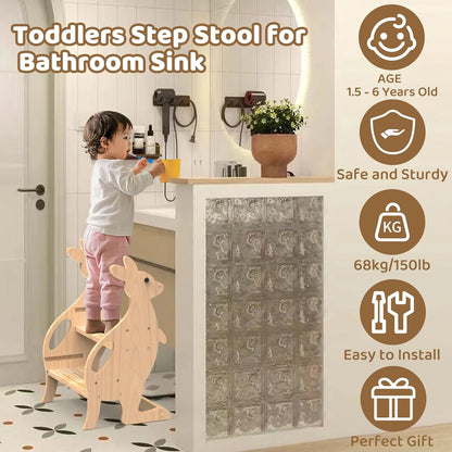 BueDeHai wooden toddler step stool designed for safe use at bathroom sinks by young children