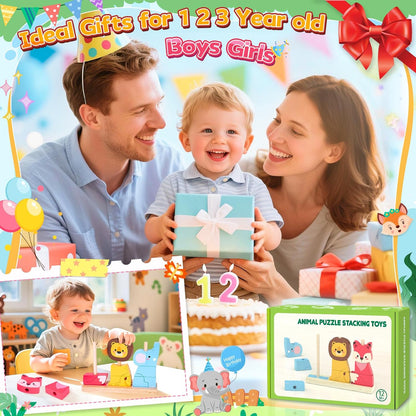 Lelechong wooden toy animal puzzle stacking set for 1 to 3 year old children, perfect gift for birthdays