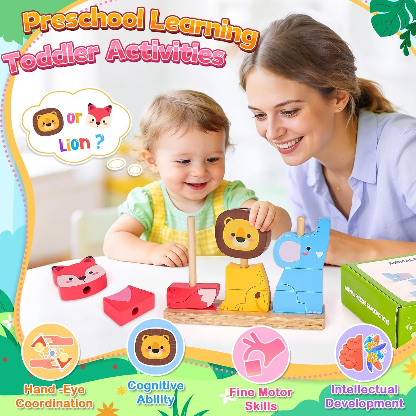 Lelechong wooden toy for preschool learning with engaging animal shapes for toddlers