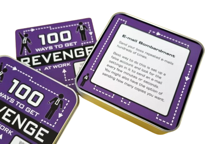 Loncraine Broxton's workplace revenge guide with 100 ways to get revenge at work cards