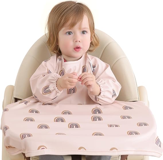 Yiupea waterproof long sleeve baby bibs with rainbow design for mess-free mealtime