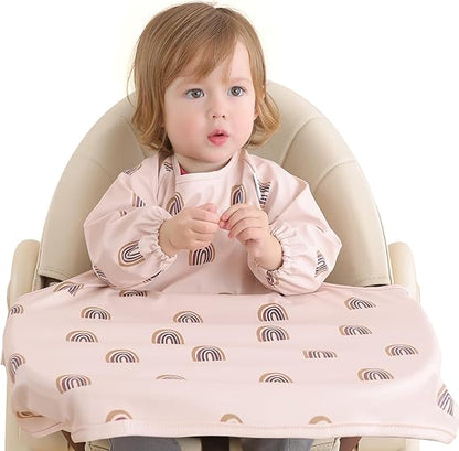 Yiupea waterproof long sleeve baby bibs with rainbow design for mess-free mealtime