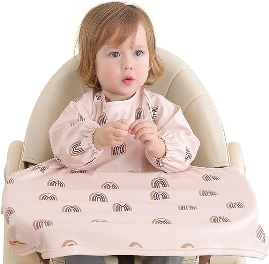 Yiupea waterproof long sleeve baby bibs with rainbow design for mess-free mealtime