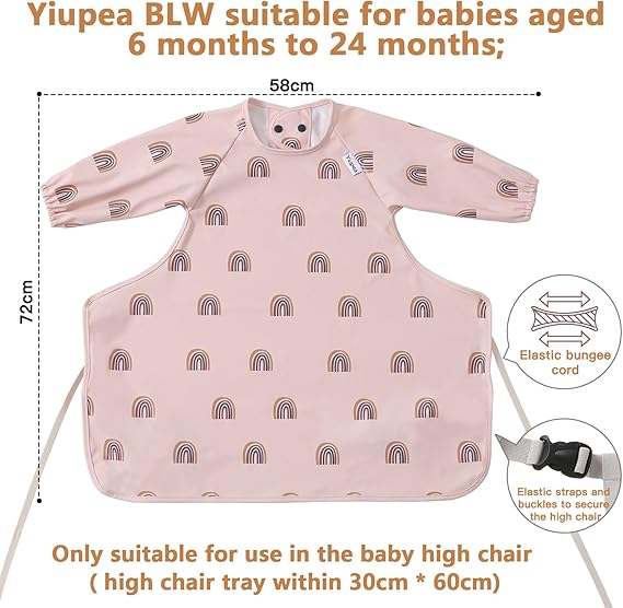 Yiupea waterproof long sleeve baby bibs with rainbow design for babies aged 6 to 24 months