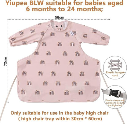 Yiupea waterproof long sleeve baby bibs with rainbow design for babies aged 6 to 24 months