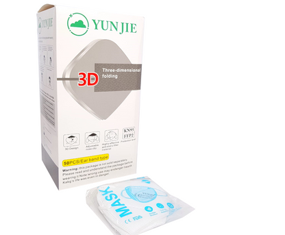 FFP2 N95 face masks pack of 50 by Yunjie, featuring a 3D design for optimal fit and protection
