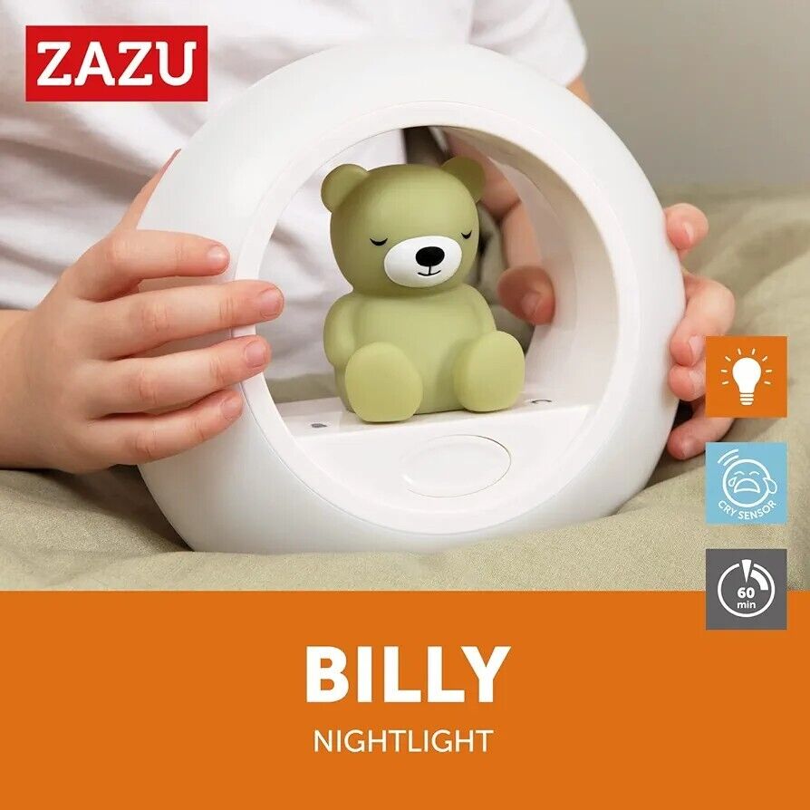 Billy The Bear nightlight by Zazu, featuring a bear figurine and soft glow for children's rooms