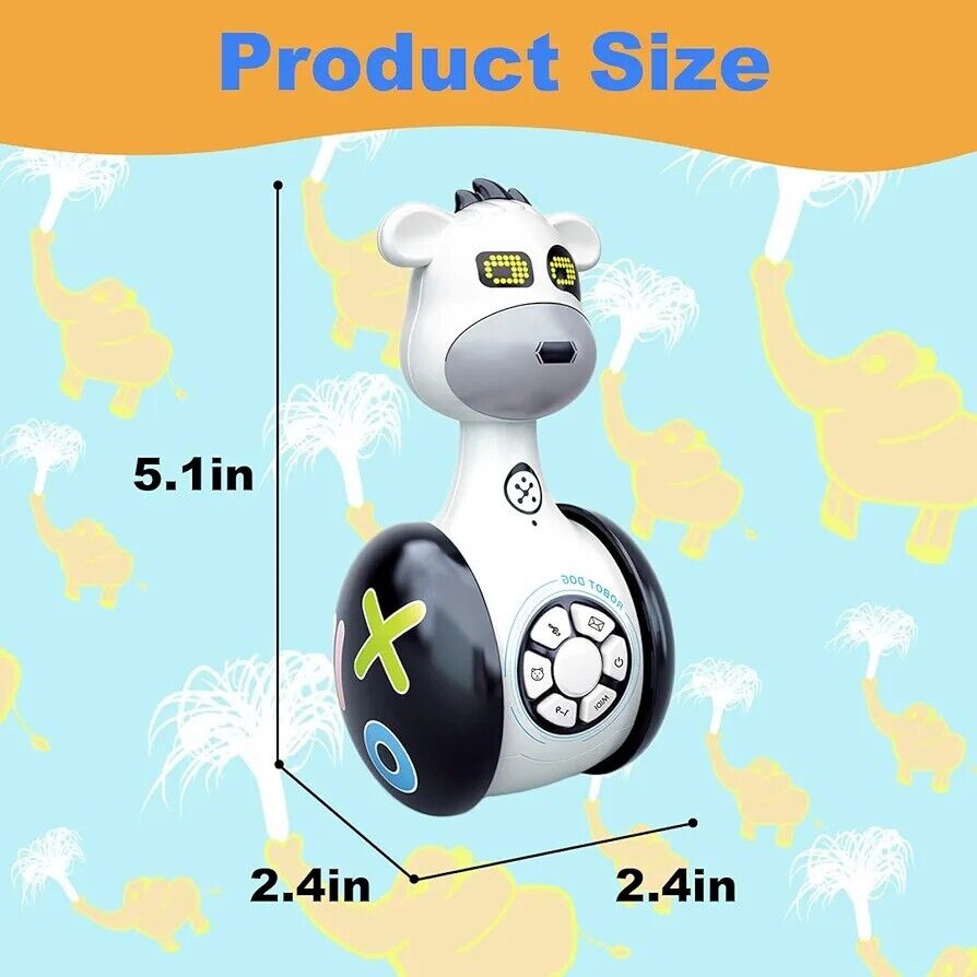 Zebra robot musical toy with a playful design and size measurements of 5.1 inches tall